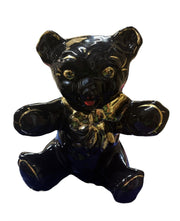 Pearl China Teddy Bear Bank Black Gold Bows Home Decor