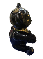 Pearl China Teddy Bear Bank Black Gold Bows Home Decor