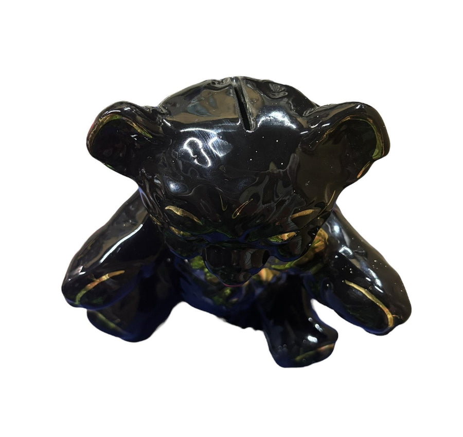 Pearl China Teddy Bear Bank Black Gold Bows Home Decor