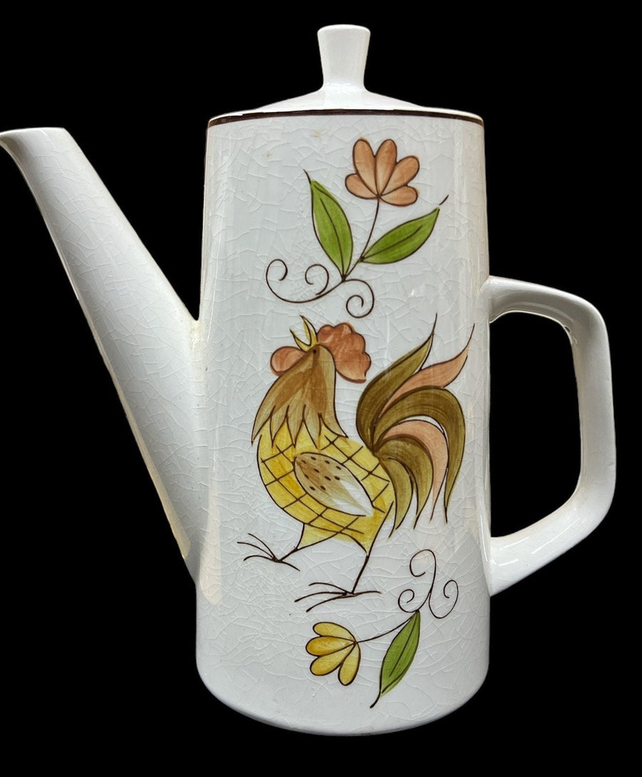 Mikasa Coffee/Tea Pot Antique Cera Stone Vintage Early Morn Japan Rooster