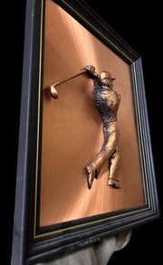 Copper Man Golfing Vintage Framed 13" x 16" Black Frame Wall Hanging