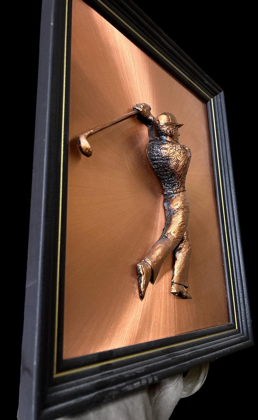 Copper Man Golfing Vintage Framed 13" x 16" Black Frame Wall Hanging