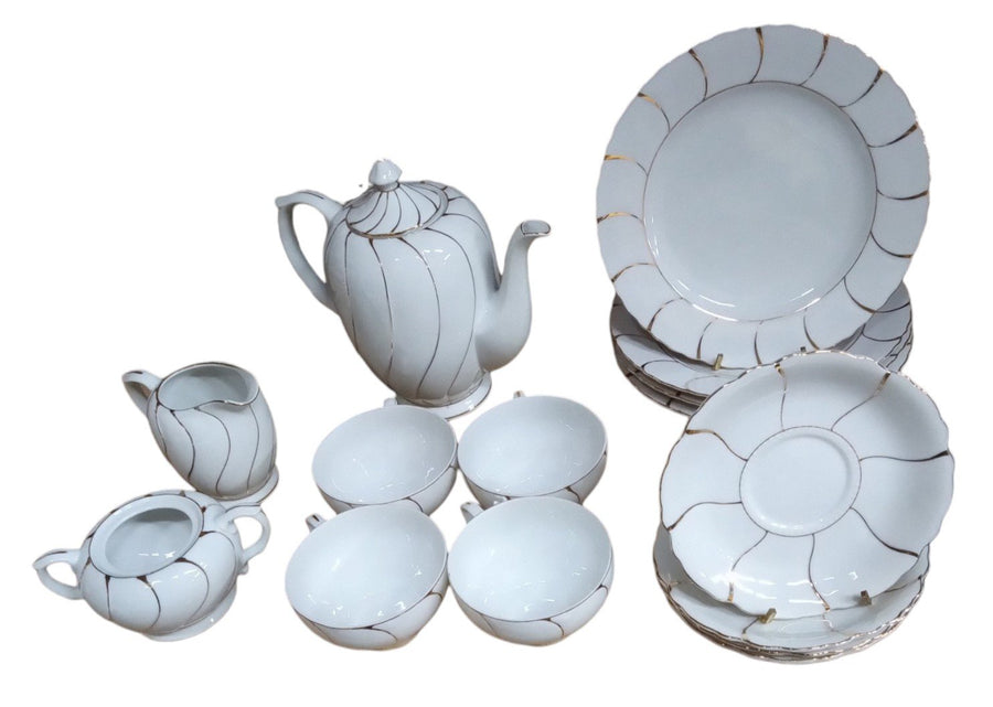 Ceramic Antique Tea Pot Saucer Cup Creamer Sugar Bowl Lunch Plate Vintage 15 Pcs
