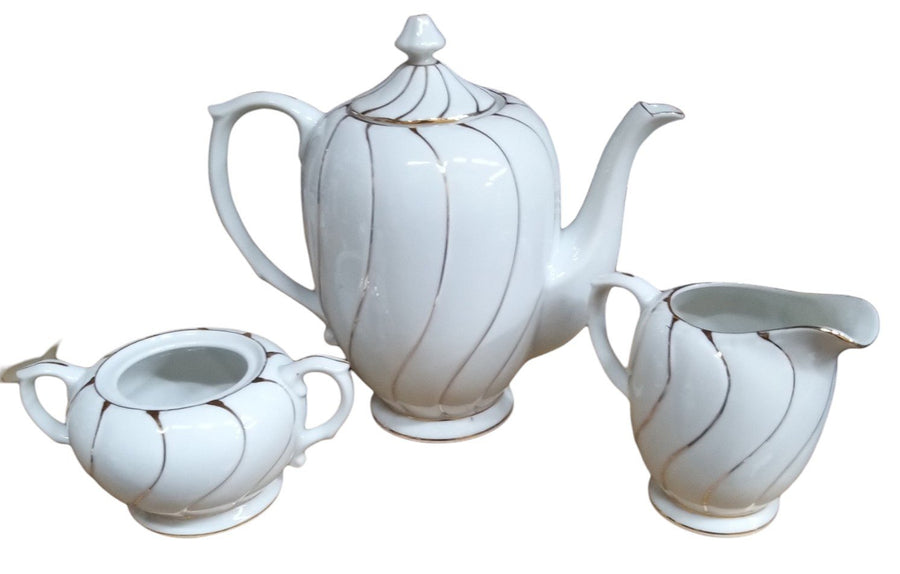 Ceramic Antique Tea Pot Saucer Cup Creamer Sugar Bowl Lunch Plate Vintage 15 Pcs