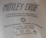 Motley Crue Graphic T-Shirt Clothing Collectible Music Memorabilia Merchandise