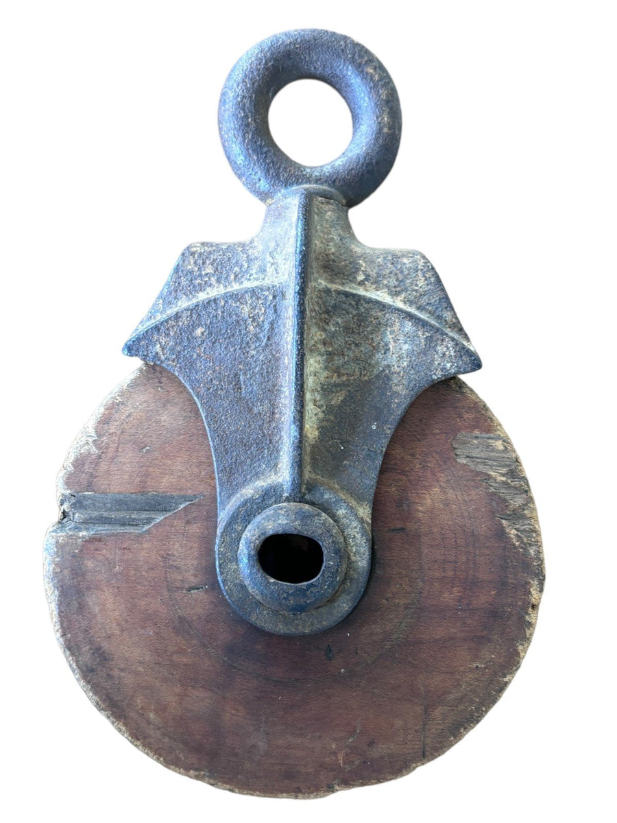 Wooden Pulley With Cast Iron hardware Vintage