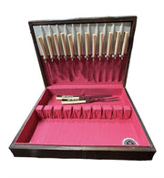 Regent Sheffield Knife Set 14 Piece Wooden Case Faux Wood Handles Bakelite?