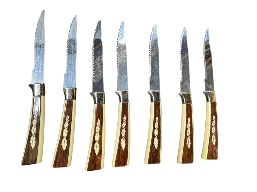 Regent Sheffield Knife Set 14 Piece Wooden Case Faux Wood Handles Bakelite?