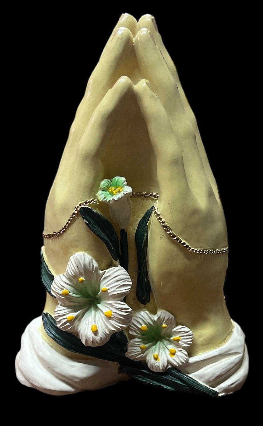Ceramic Praying Hands Vintage Catholic Crucifix Floral Design