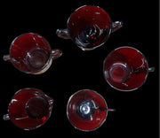 Ruby Red Glass Antique Anchor Hocking Vintage Sugar Bowl Creamer Cups Set of 5