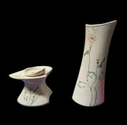 Baatz Ceramic Pottery Signed Vase Candlestick Holder Set Floral Home Decor