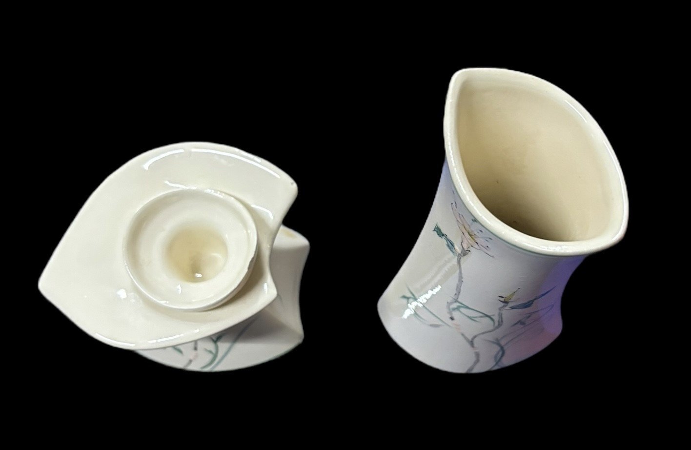 Baatz Ceramic Pottery Signed Vase Candlestick Holder Set Floral Home Decor