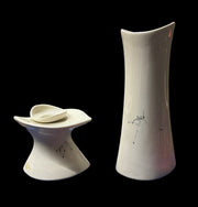 Baatz Ceramic Pottery Signed Vase Candlestick Holder Set Floral Home Decor