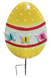 Handcrafted Yellow Easter Egg Yard Art With Butterflies Outdoor Yard Art Decor