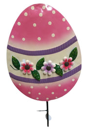 Handcrafted Metal Pink Easter Egg With Flowers Yard Art Spring Yard Decor