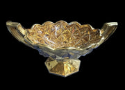 Gold Painted Glass Geometric Handled Candy Dish Scalloped Rim