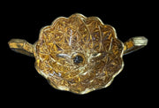 Gold Painted Glass Geometric Handled Candy Dish Scalloped Rim