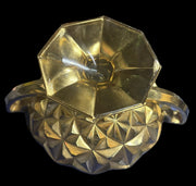 Gold Painted Glass Geometric Handled Candy Dish Scalloped Rim