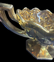 Gold Painted Glass Geometric Handled Candy Dish Scalloped Rim