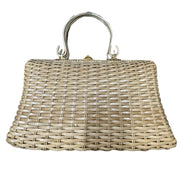 Purse Wicker Bag Gold Handles White Interior Dual Pocket Boho Accessory