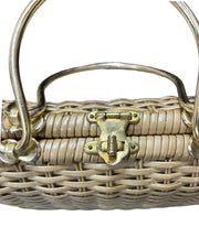 Purse Wicker Bag Gold Handles White Interior Dual Pocket Boho Accessory