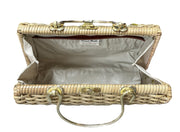 Purse Wicker Bag Gold Handles White Interior Dual Pocket Boho Accessory