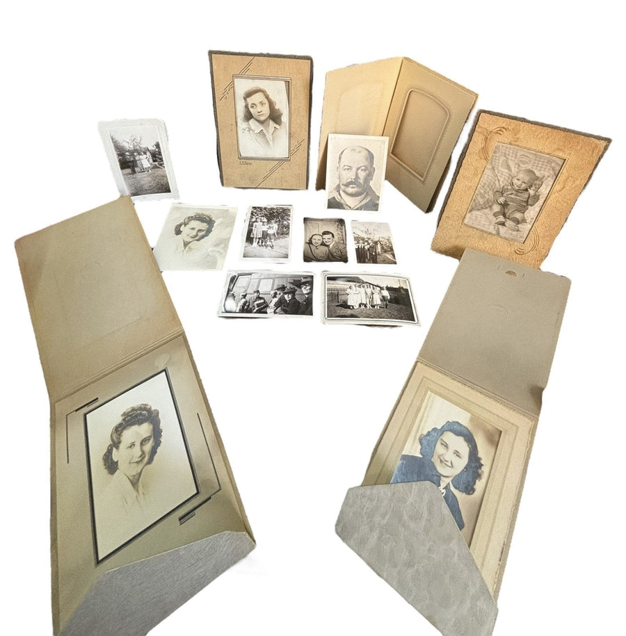 Antique Photo Lot 12 Pictures 5 Frames Mixed Years Black and White