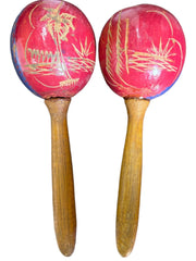 Wooden Maracas From Cuba Hand Painted and Carved Cuea