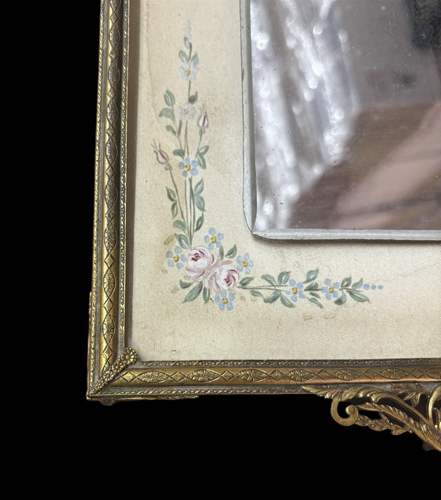 Mirrored Vanity Tray Brass Borders Vintage Victorian Footed Home Decor Floral