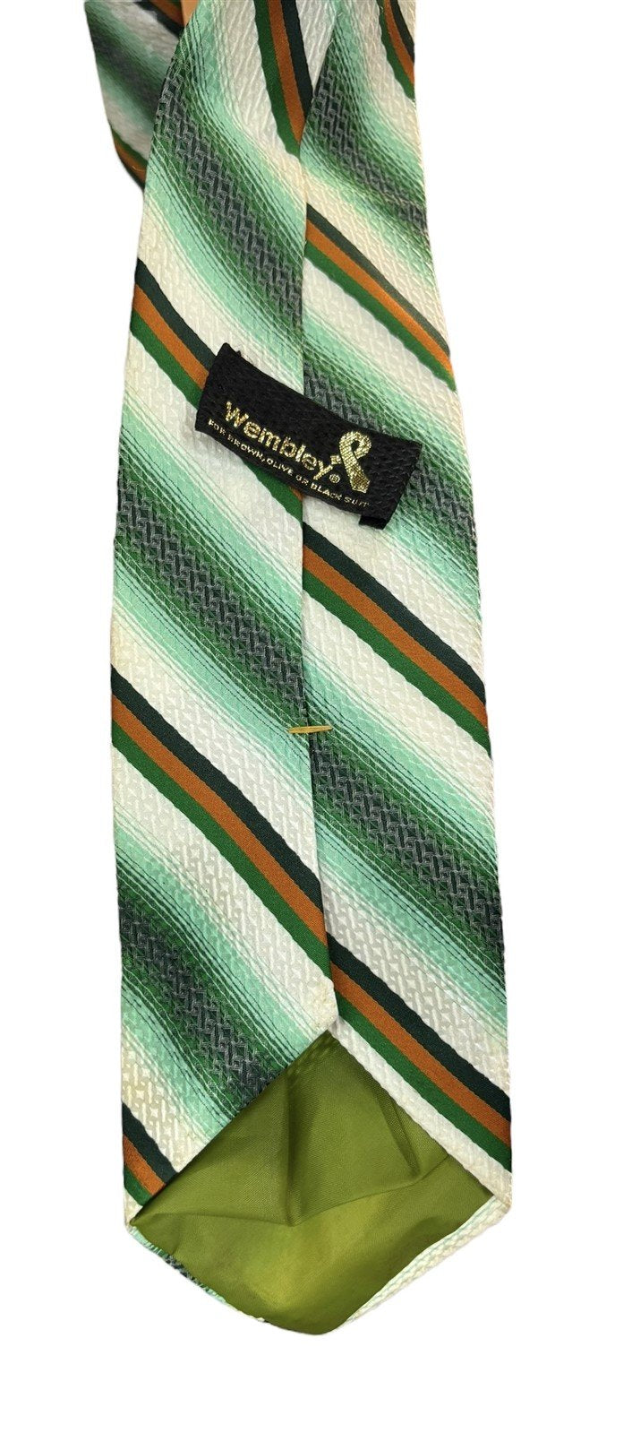 Necktie Wembley Green White Orange Striped Polyester Accessory