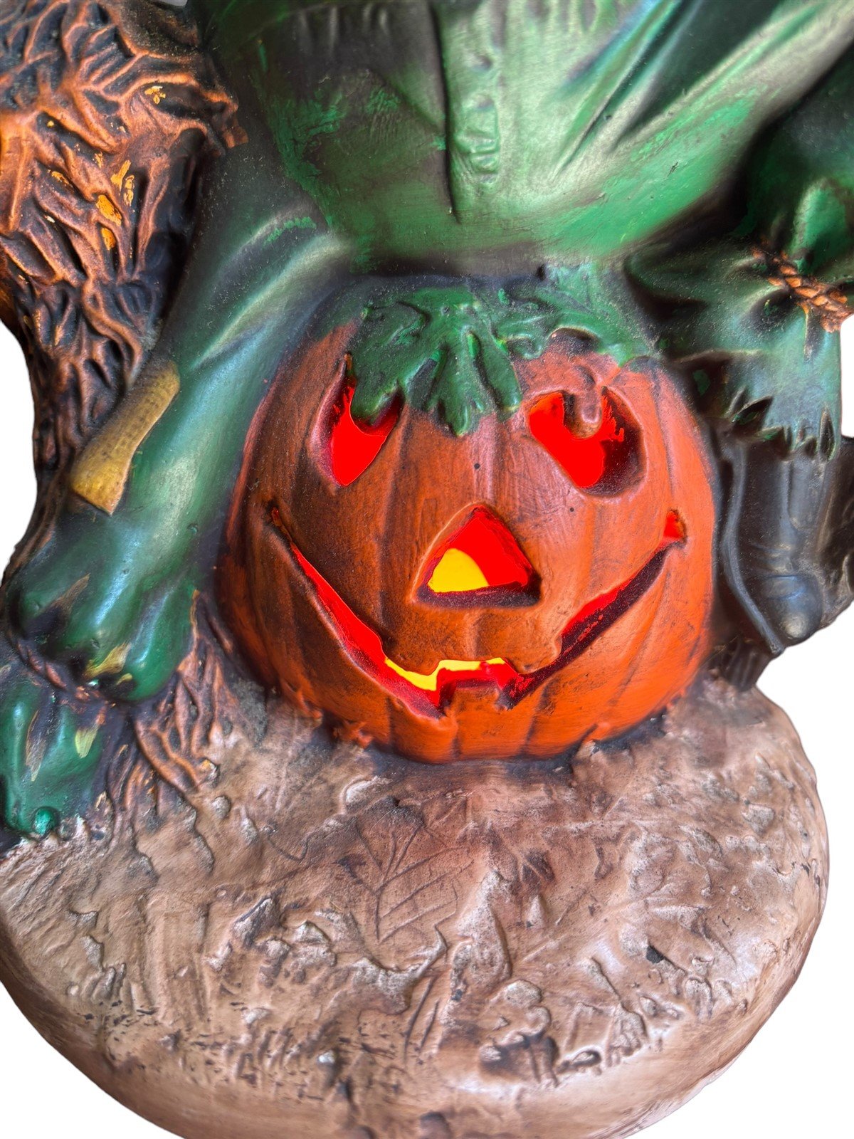 Ceramic Scarecrow Byron Molds 1977 Lighted Halloween Decor Jack O Lantern
