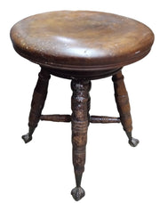 Piano Stool With Clawed Feet Vintage Collectible Ornate Wooden Furniture