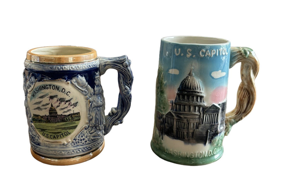 Washingon DC Steins Capitol Building Mugs Souvenirs Silberne Japan Vintage