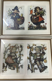 Hummel Original Prints Antique Wood Frame Vintage Set of 4 Frames w/ 8 Pictures