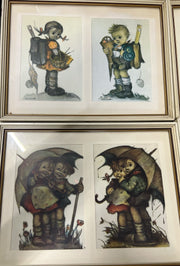 Hummel Original Prints Antique Wood Frame Vintage Set of 4 Frames w/ 8 Pictures