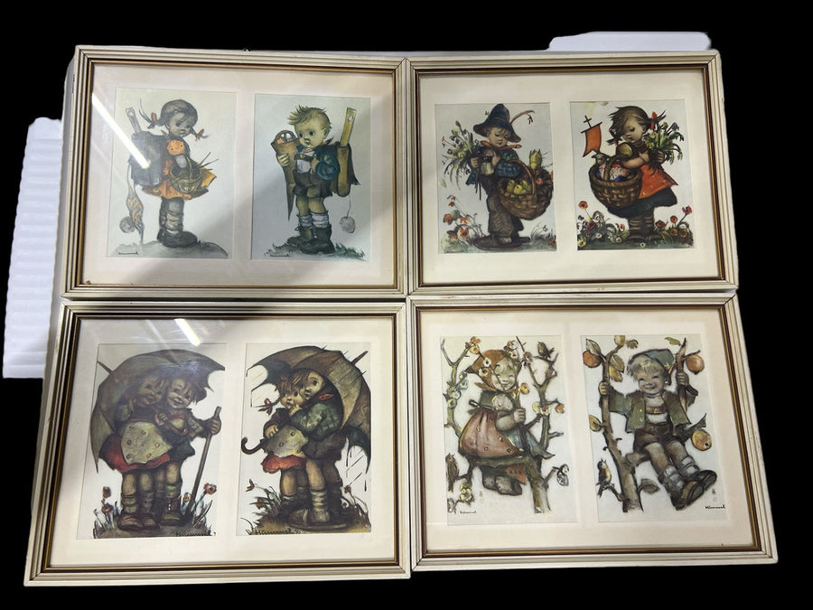 Hummel Original Prints Antique Wood Frame Vintage Set of 4 Frames w/ 8 Pictures