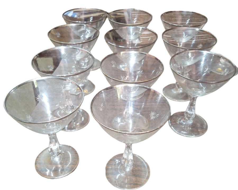Crystal Glassware Antique Reizart Original Vintage Set of 11 Stardust Pattern