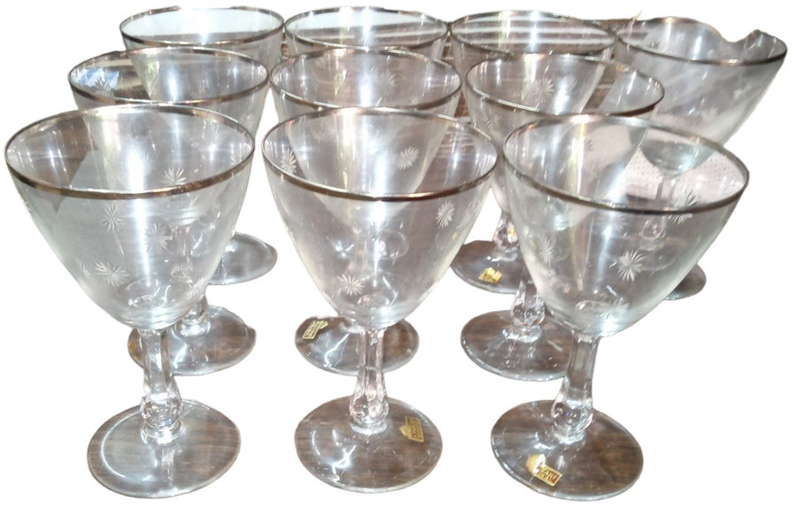 Crystal Glassware Antique Reizart Original Vintage Set of 10 Stardust Pattern