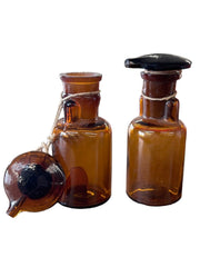 Amber Set of 6 Small Glass Antique Apothecary / Pharmaceutical Bottles