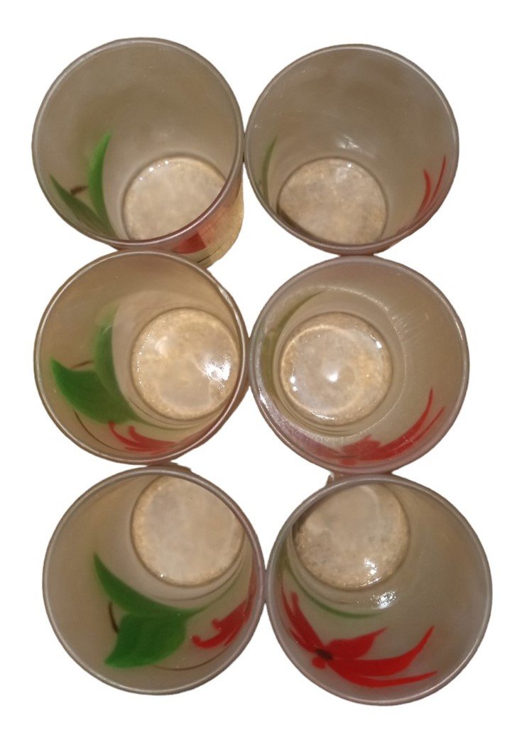 Frosted Floral Glass Drinking Glass & Pitcher Set Vintage Collectible Drinkware