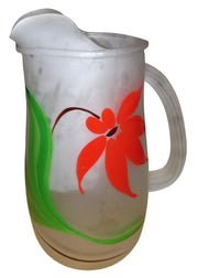 Frosted Floral Glass Drinking Glass & Pitcher Set Vintage Collectible Drinkware
