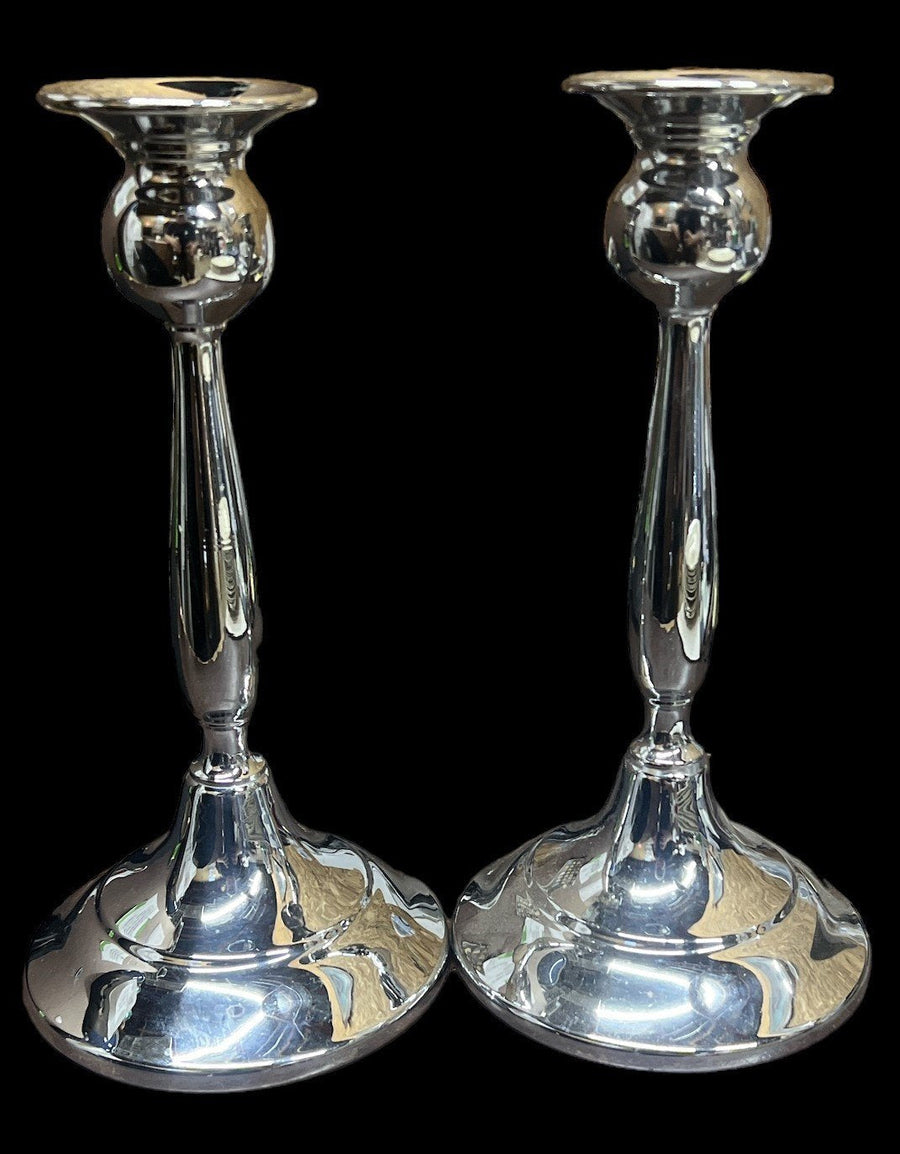 Chromium Plated Vintage Candlestick Holder 9" High Set of 2