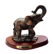 Classic Wildlife Collection Elephant Sculpture Copper Home Decor Wood Stand