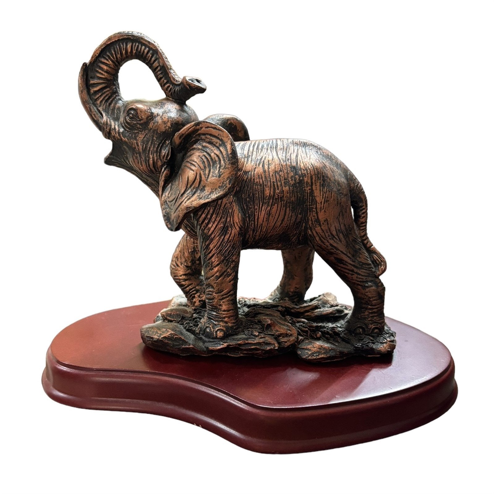 Classic Wildlife Collection Elephant Sculpture Copper Home Decor Wood Stand