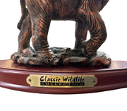 Classic Wildlife Collection Elephant Sculpture Copper Home Decor Wood Stand