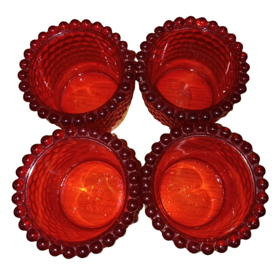 Votive Red Hobnail Candle Holders Set Of 4 Vintage Collectible Decorative