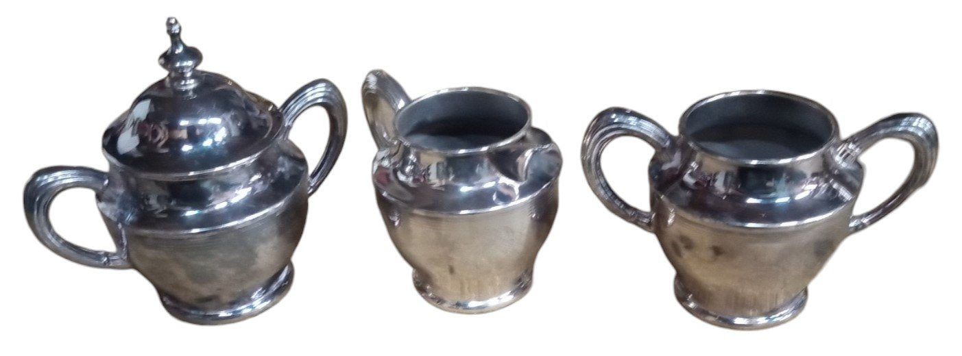 Rogers Silver Tea Set Antique Teapot Creamer 2 Sugar Bowls Vintage 1970s