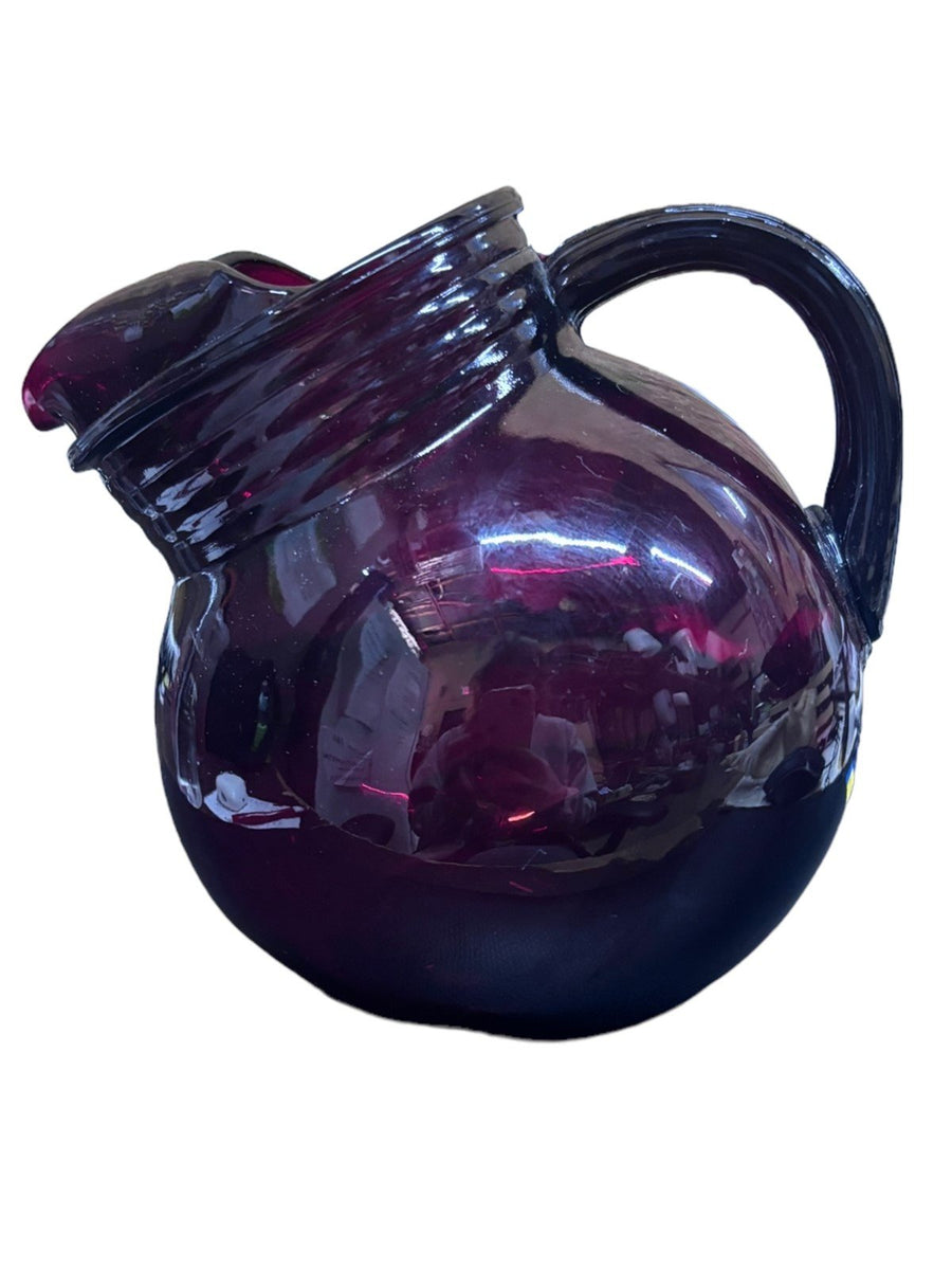 Anchor Hocking Slanted Ice Lip Ruby Red Ball Pitcher Vintage