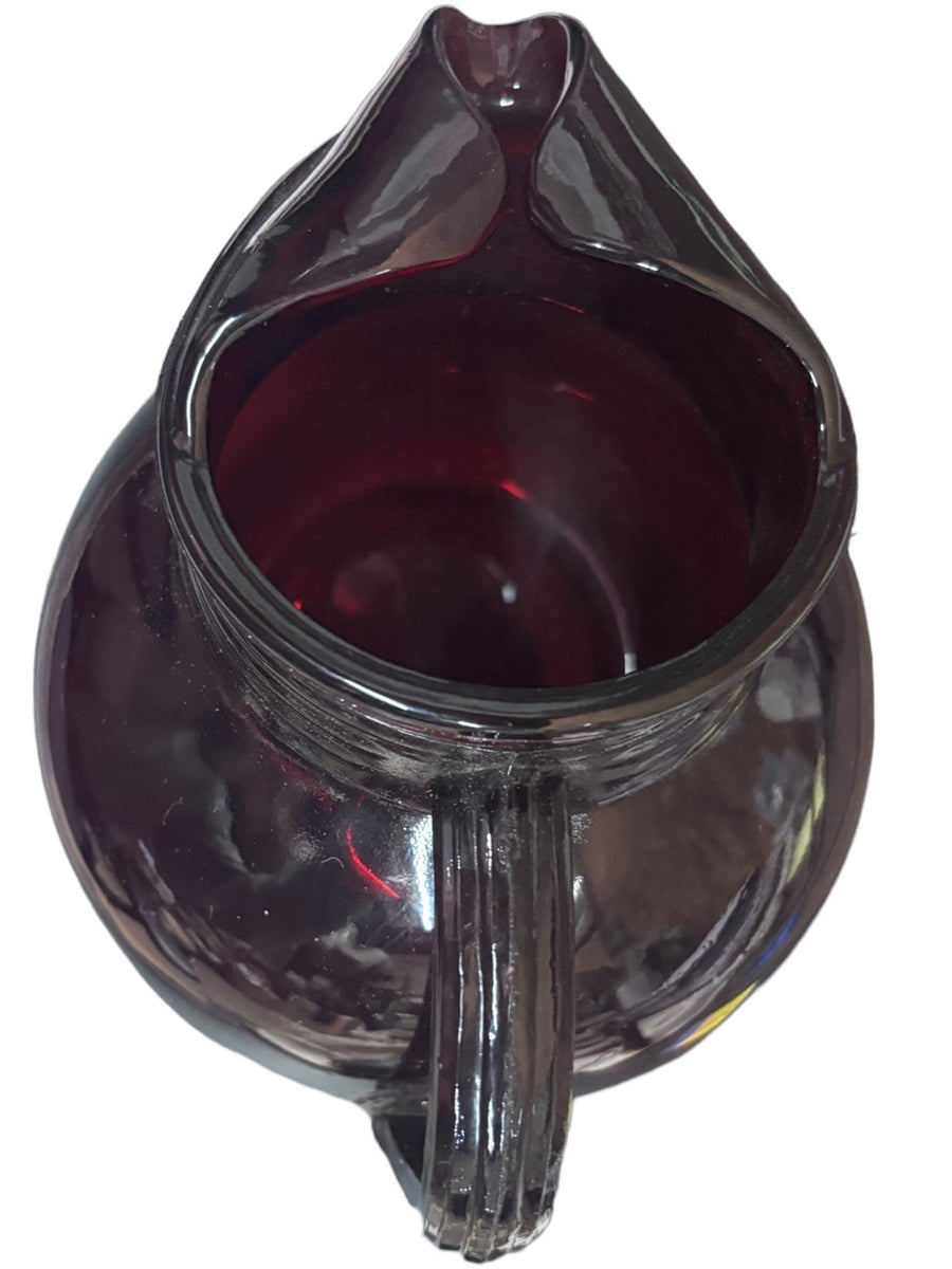Anchor Hocking Slanted Ice Lip Ruby Red Ball Pitcher Vintage