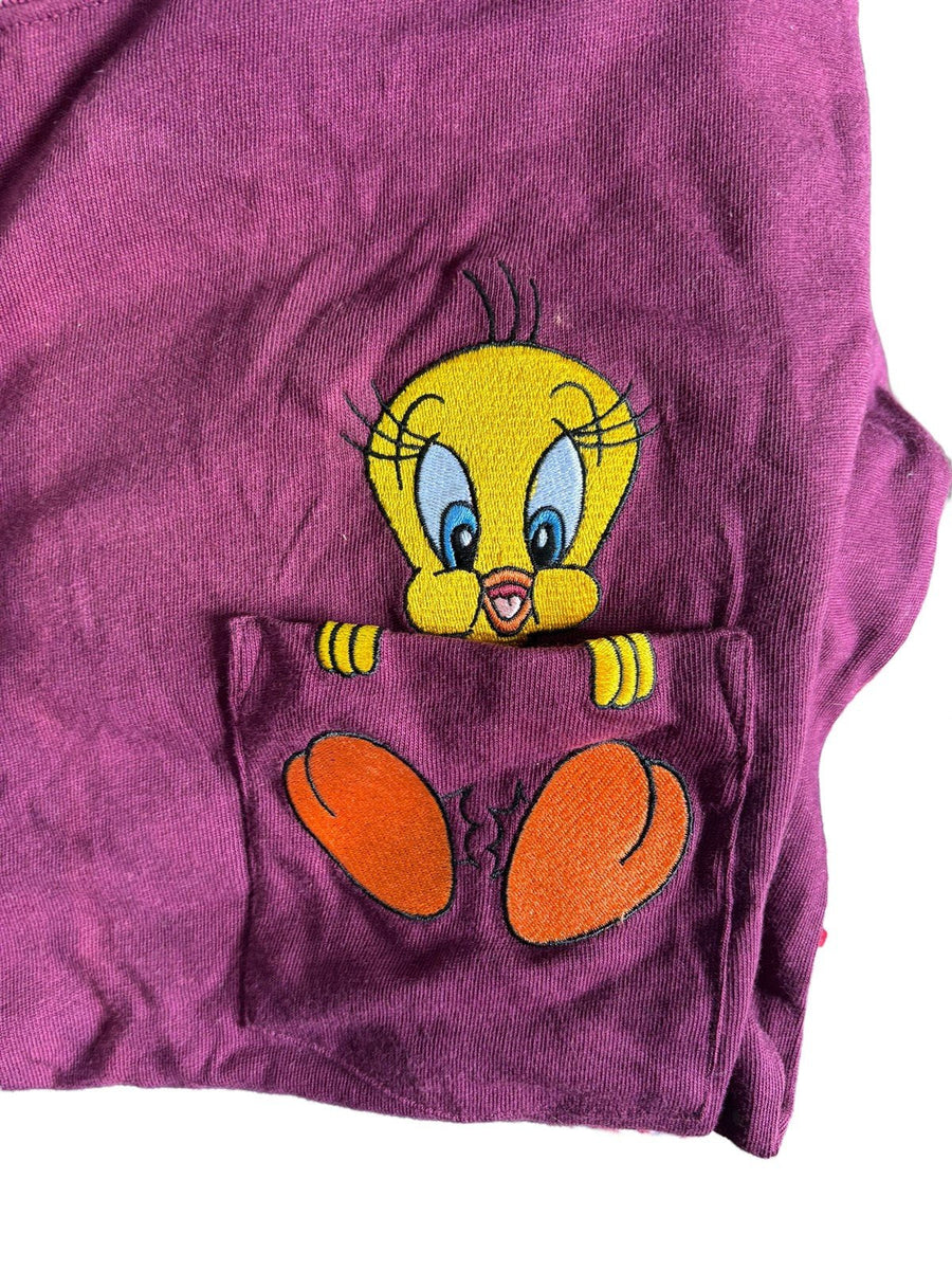 Warner Bros T-Shirt Tweety Bird Pocket Tee Maroon Size L Mens Unisex Looney Tunes